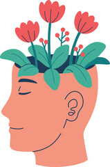 Positive Mental Health Flowers Growing From Mind Illustration