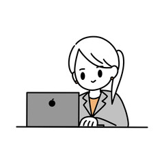 お気に入りのピアスをつけてデスクワークを頑張る女性のイラスト