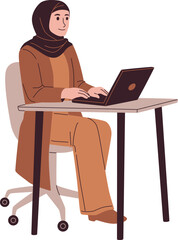 Muslim Business Woman Working on Laptop Illustration