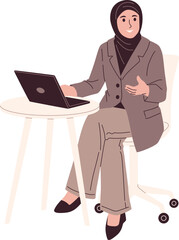 Smiling Hijabi Business Woman With Laptop Illustration