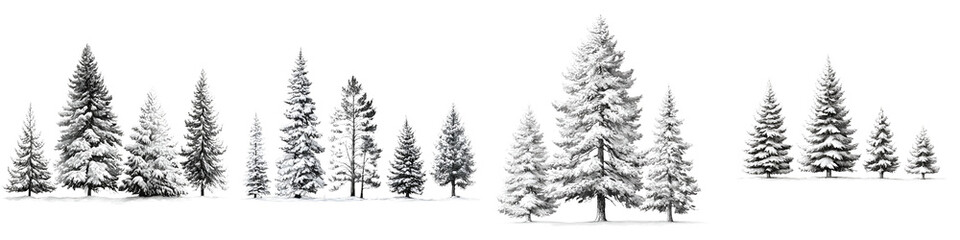 Fototapeta premium Winter Forest: Hand-Drawn Pine Tree Collection in Snow
