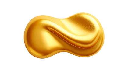 A glossy, golden abstract sculpture resembling two connected ovoid forms on black