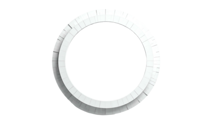 Geometric white ring with textured edges, floating on a black background, minimalist