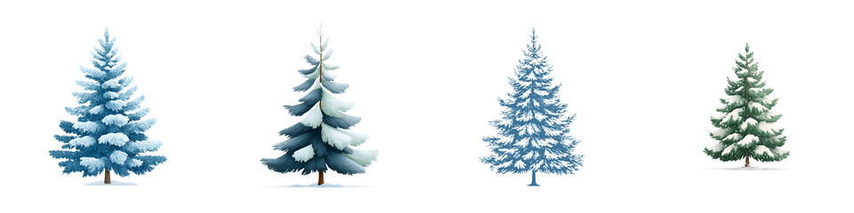 Fototapeta premium Snowy Christmas Trees Isolated on White Background