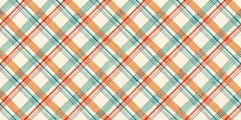 Colorful checkered pattern featuring blue, orange, and cream hues, perfect for textiles and backgrounds.