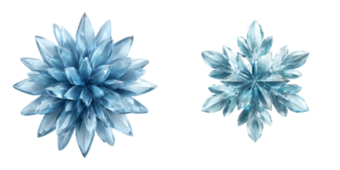 Two Stylized Frozen Ice Crystals on White Background