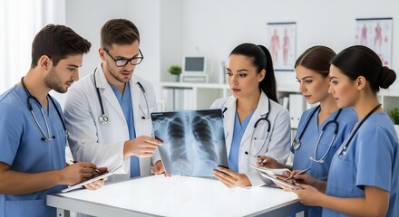 Medical Team Analyzing Xray Together in Hospital Setting 1.