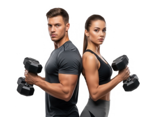 Fit Couple Holding Dumbbells Ready for Workout Session.