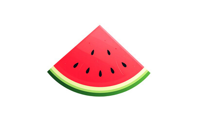 A single cartoon watermelon slice with bright red flesh, green rind, and black seeds, isolated