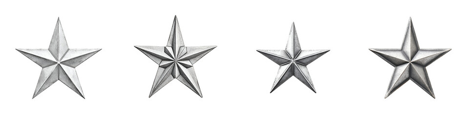 Obraz premium Silver Star Icons Set: Metallic Star Shapes Collection