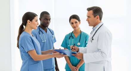 Fototapeta premium Medical team discussing patient care in a hospital setting 3.
