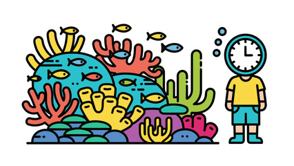 Underwater coral reef with clock character