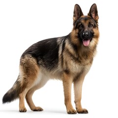 German shepherd portrait, alert pose, ultra-detailed fur, isolated on white, 16:9