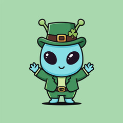 Cute Alien Leprechaun Cartoon Character for St. Patricks Day.