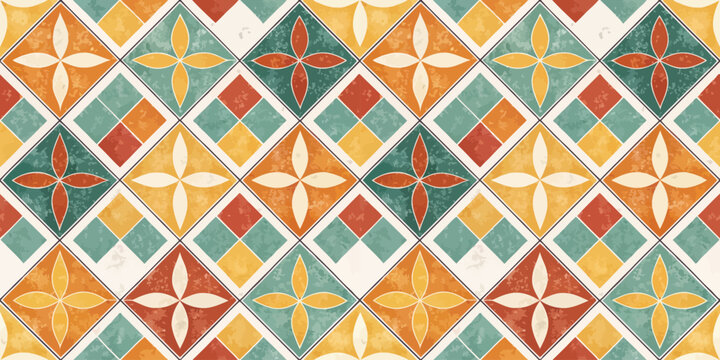 Colorful geometric tile pattern in warm tones, ideal for interior design inspiration.
