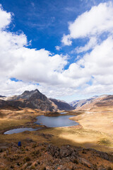 A mountain range with a lake in the middle
