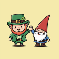 Leprechaun and Gnome High Five - A Celebration of Friendship and Luck.