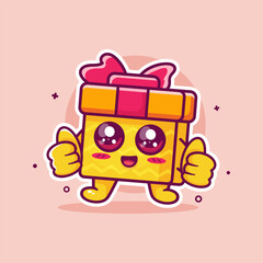 smiling gift box character mascot with thumb up hand gesture isolated cartoon