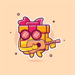funny gift box character mascot playing guitar isolated cartoon