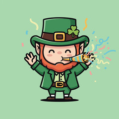 Cute Leprechaun Celebrating St. Patricks Day with Confetti.