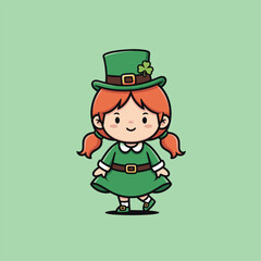 Charming Cartoon Leprechaun Girl Celebrating St. Patricks Day.