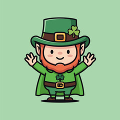 Charming Leprechaun Cartoon Character with Green Outfit and Clover.
