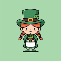 Cute Leprechaun Girl Holding a Cupcake for St. Patricks Day.