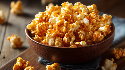 Homemade Caramel Corn in Bowl, Sweet Snack Concept