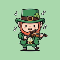 Charming Leprechaun Playing Violin with Musical Notes.