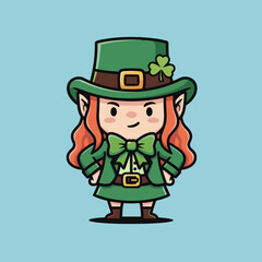 Charming Leprechaun Girl Cartoon Character for St. Patricks Day.