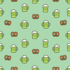 St. Patricks Day Pattern with Beer and Pretzels.