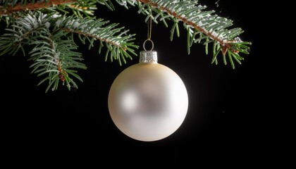 Silver Christmas Bauble on Fir Branch.