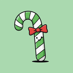 Festive Green and White Striped Candy Cane with Bow.