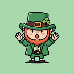 Surprised Leprechaun Cartoon Character with Arms Raised.