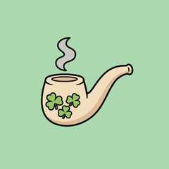 St. Patricks Day Pipe with Shamrock Decorations and Smoke.