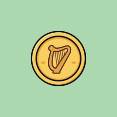 Golden Coin with Harp Symbol - Irish Heritage and Musical Iconography.