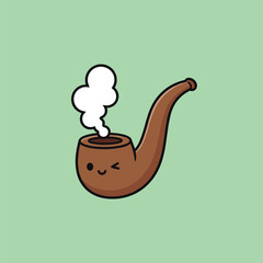 Cute Cartoon Smoking Pipe with a Smiling Face and Steam.