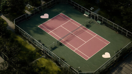 Valentine&rsquo;s Day Tennis Match with Heart Decor on Court