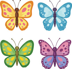Set of colorful vector butterfly illustrations and swallowtail insects featuring vibrant orange and yellow wings isolated on white for spring nature design