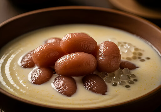 Bubur Candil traditional Indonesian dessert made from sweet potato flour balls in coconut milk.