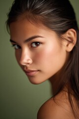 Fototapeta premium Side Portrait of Native American Woman with Glowing Skin and Natural Beauty 