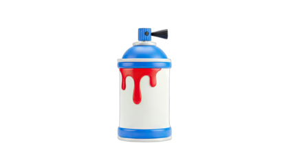 Cartoon Spray Paint Can with Red Paint Drips on White Background