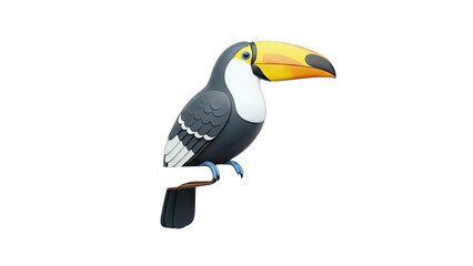 Fototapeta premium Cartoon Toucan Perched on a Branch Against White Background