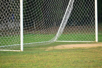 goal of football on green grass background, object of sport