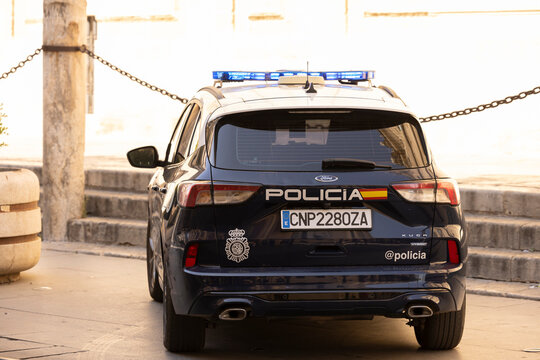 Seville, Andalusia, Spain - July 16, 2025: A National Police Corps unit responds to the scene of an emergency.