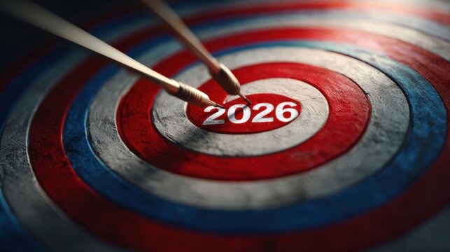 Precision in Perspective: Two arrows centered on a target marked with 2026, symbolizing a focused vision for the future, highlighting the importance of accuracy and planning.