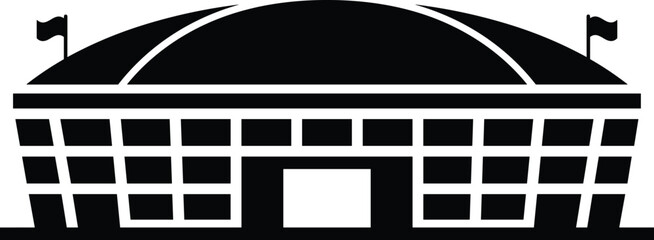 Abstract parliament or government building silhouette with dome and flags, black and white civic architecture icon isolated background illustration