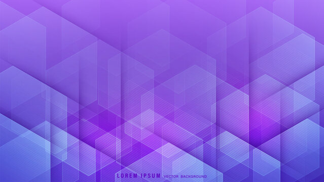 Abstract purple geometric background with overlapping translucent hexagons and isometric lines