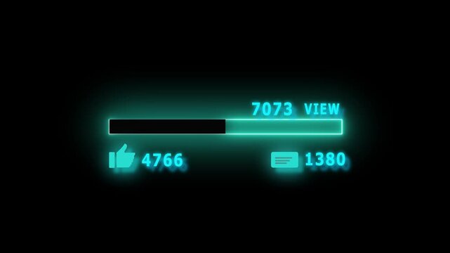 Progress bar paired with neon-style icons for views, likes, and comments. Perfect for modern content platforms, streaming overlays, or interactive user engagement systems.