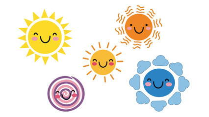 Playful Sun Characters Illustrating Happiness in Bright and Colorful Design for Children&rsquo;s Art Education